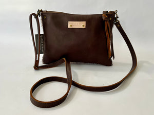 Cowhide Leather Crossbody Bag| Convertible Clutch | Brindle