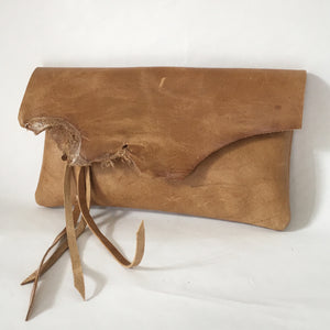 RAW EDGE Clutch | Distressed Aged Rattan Leather | One-of-a-Kind