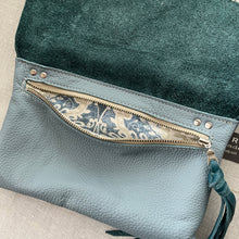 Load image into Gallery viewer, RAW EDGE Leather Crossbody Bag | Teal &amp; Pale Blue Leather | One-of-a-Kind