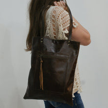 Load image into Gallery viewer, HACKER Leather Tote | Laptop Bag with Raw Edge Pocket Detail