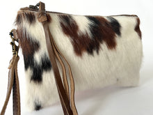 Load image into Gallery viewer, Cowhide Leather Wristlet | Tri-Color | Cowhide Clutch