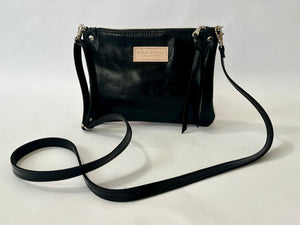 back view of handmade leather crossbody bag