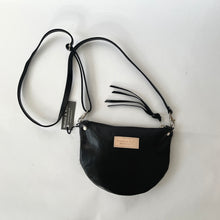 Load image into Gallery viewer, Handcrafted leather crossbody bag with zippered closure in black leather , back view