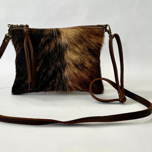 Cowhide Leather Crossbody Bag| Convertible Clutch | Brindle