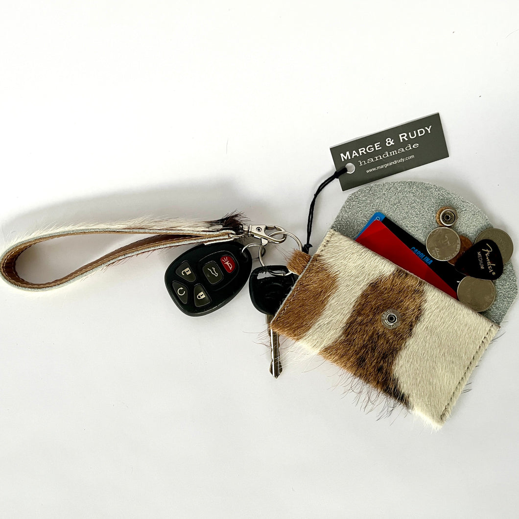Keychain Wallet with Wrist Strap in Hair on Hide | More Colors