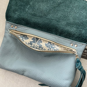 RAW EDGE Leather Crossbody Bag | Teal & Pale Blue Leather | One-of-a-Kind
