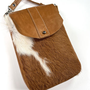 DAKOTA Cow Hide Crossbody Bag | Camel & White