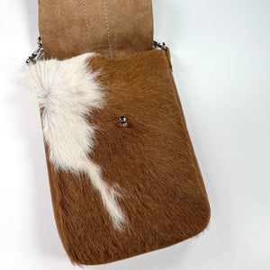 DAKOTA Cow Hide Crossbody Bag | Camel & White