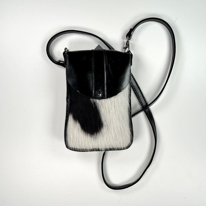Dakota Cowhide Crossbody Bag | Black & White | Marge & Rudy Handmade