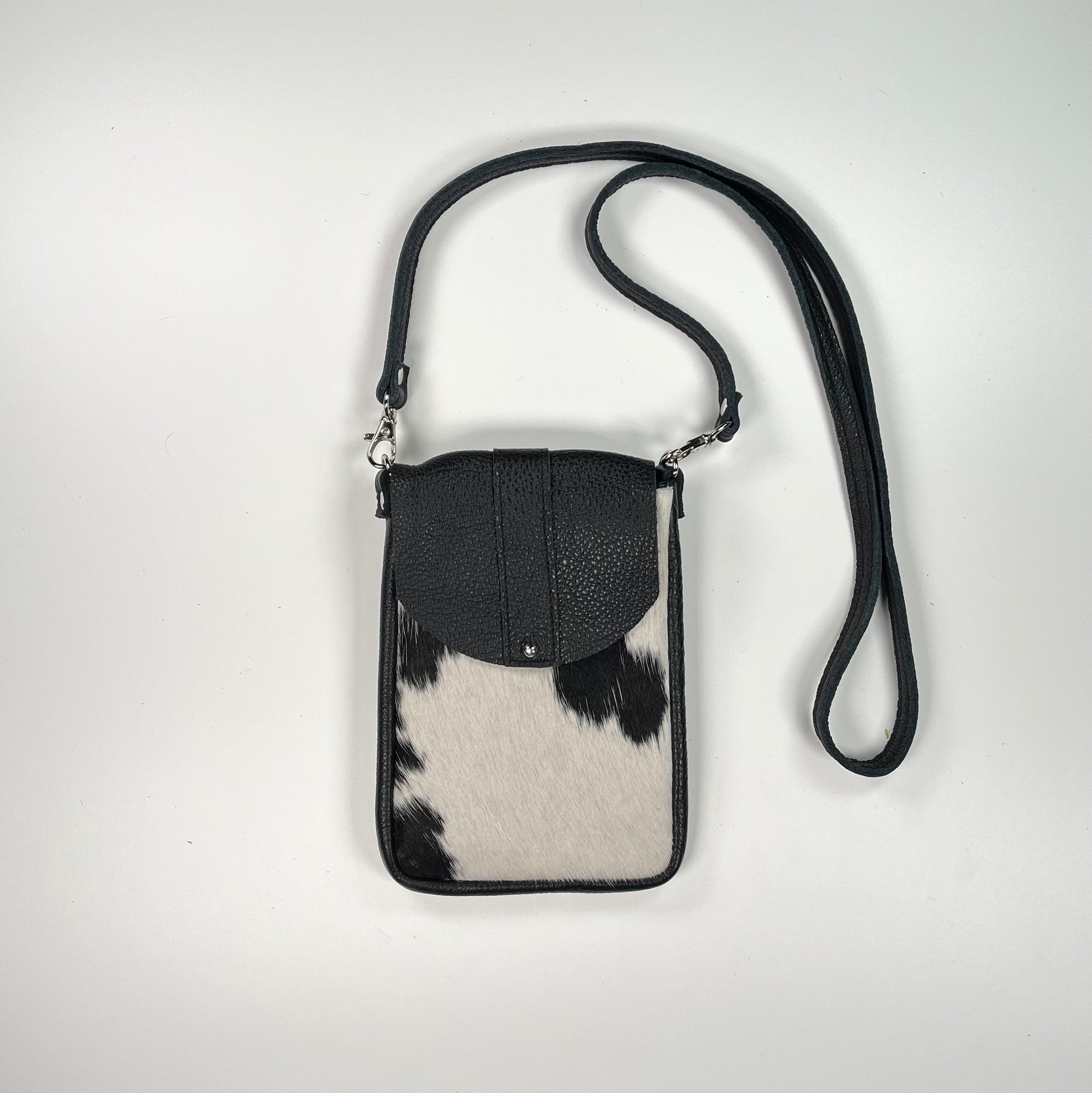 DAKOTA Cow Hide Crossbody Bag, Black & White Hair on Hide