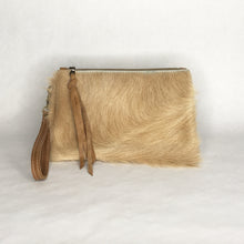 Load image into Gallery viewer, Handmade bohemian cowhide wristlet clutch by Marge and Rudy