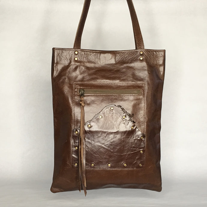 HACKER Leather Tote | Laptop Bag with Raw Edge Pocket Detail