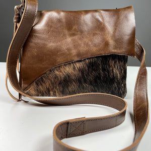 RAW EDGE CROSSBODY BAG | Brindle Cowhide / Distressed Brown Leather | One-of-a-Kind