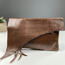 Load image into Gallery viewer, Raw Edge Clutch in chocolate brown leather handmade by Marge and Rudy