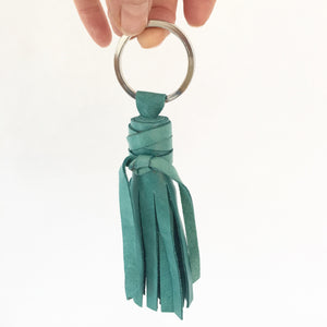Marge Rudy Handmade Leather Tassel Key Chain  in teal