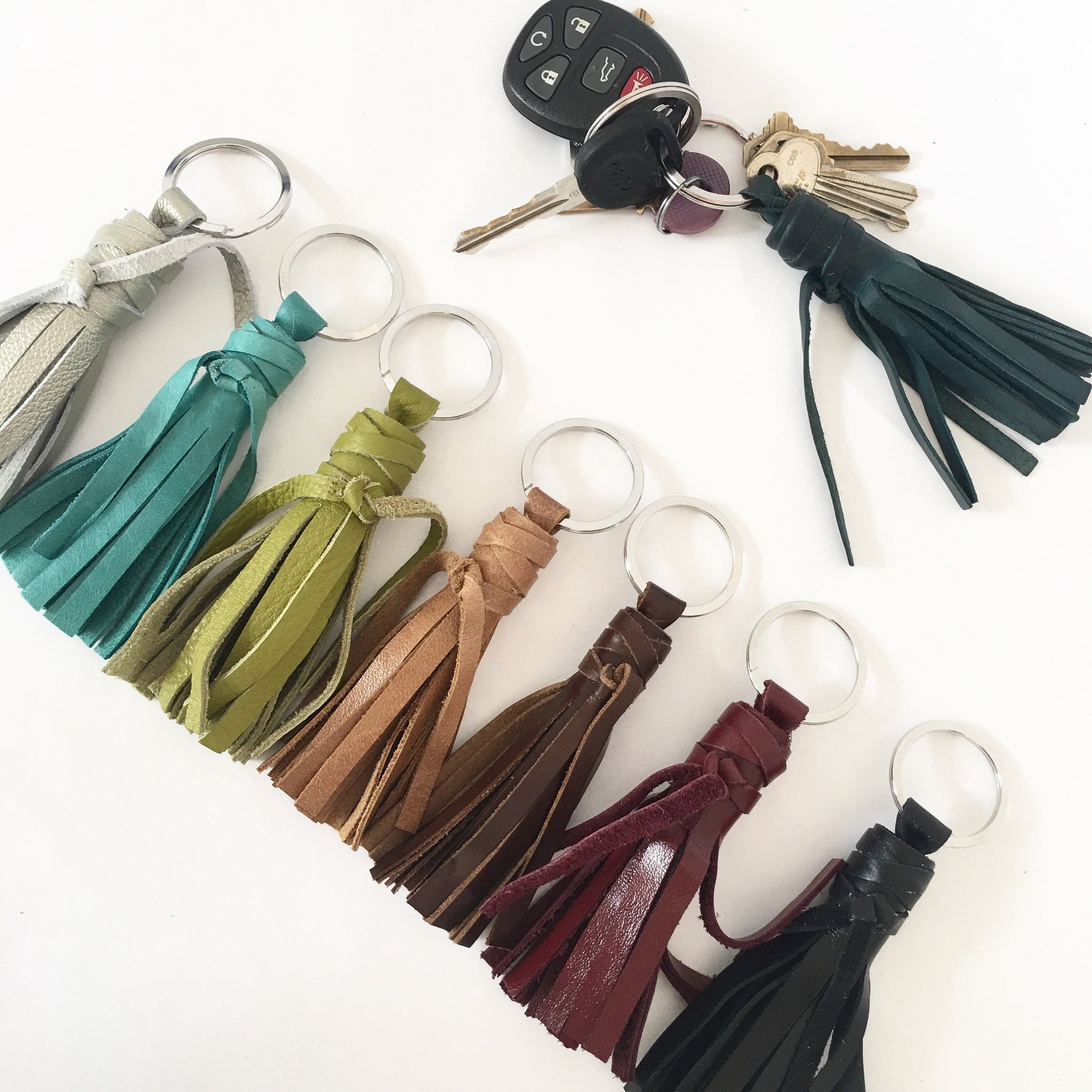Keychain Making Findings Kit With Colorful Leather Tassels - Temu