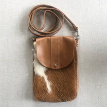 Load image into Gallery viewer, Dakota Cow Hide Crossbody Bag | Camel &amp; White | Marge &amp; Rudy Handmade