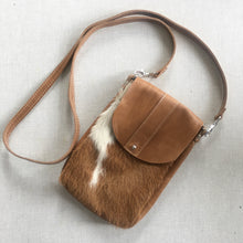 Load image into Gallery viewer, Dakota Cow Hide Crossbody Bag | Camel &amp; White | Marge &amp; Rudy Handmade